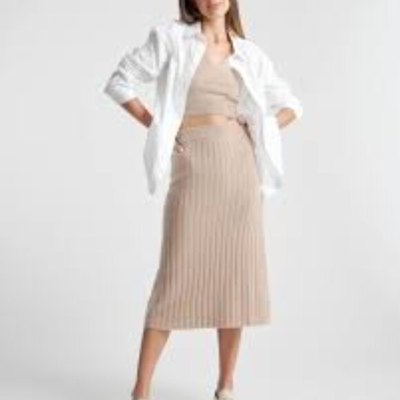 Quince Mongolian Cashmere Midi Skirt & Sweater Tank Size Small Heather Oatmeal - Picture 2 of 7